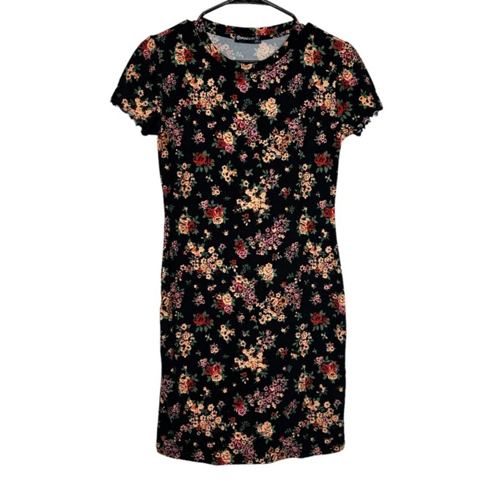 Popular21 Black Multicolor Floral Short Sleeve Dress‎ Size L